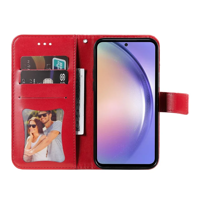 For Samsung Galaxy M54 5G / F54 5G Case Floral Pattern PU Leather Wallet Stand Phone Cover - Red