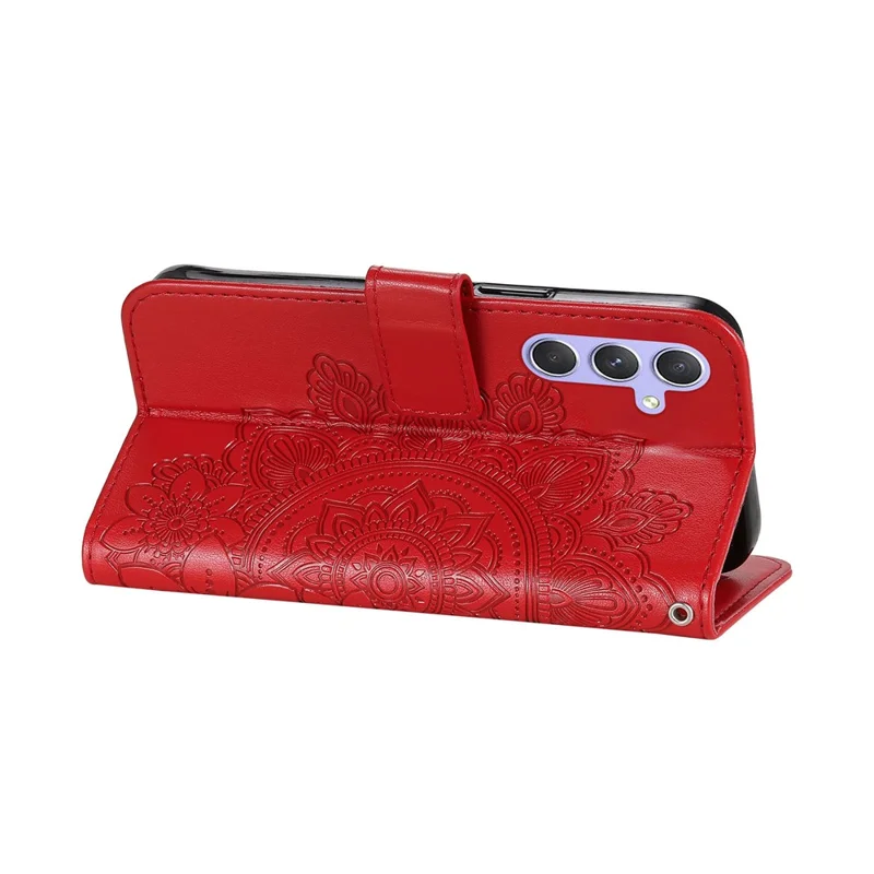 For Samsung Galaxy M54 5G / F54 5G Case Floral Pattern PU Leather Wallet Stand Phone Cover - Red