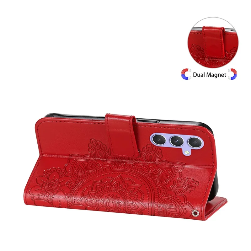 For Samsung Galaxy M54 5G / F54 5G Case Floral Pattern PU Leather Wallet Stand Phone Cover - Red