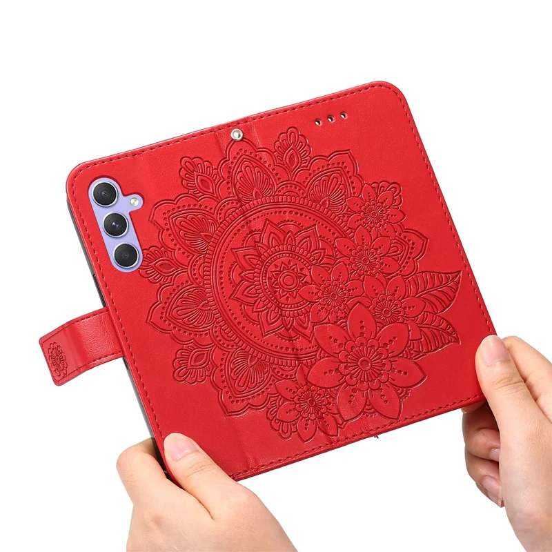 For Samsung Galaxy M54 5G / F54 5G Case Floral Pattern PU Leather Wallet Stand Phone Cover - Red