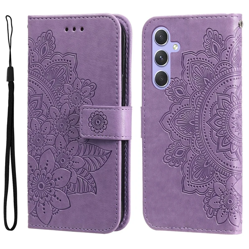 For Samsung Galaxy M54 5G / F54 5G Case Floral Pattern PU Leather Wallet Stand Phone Cover - Purple
