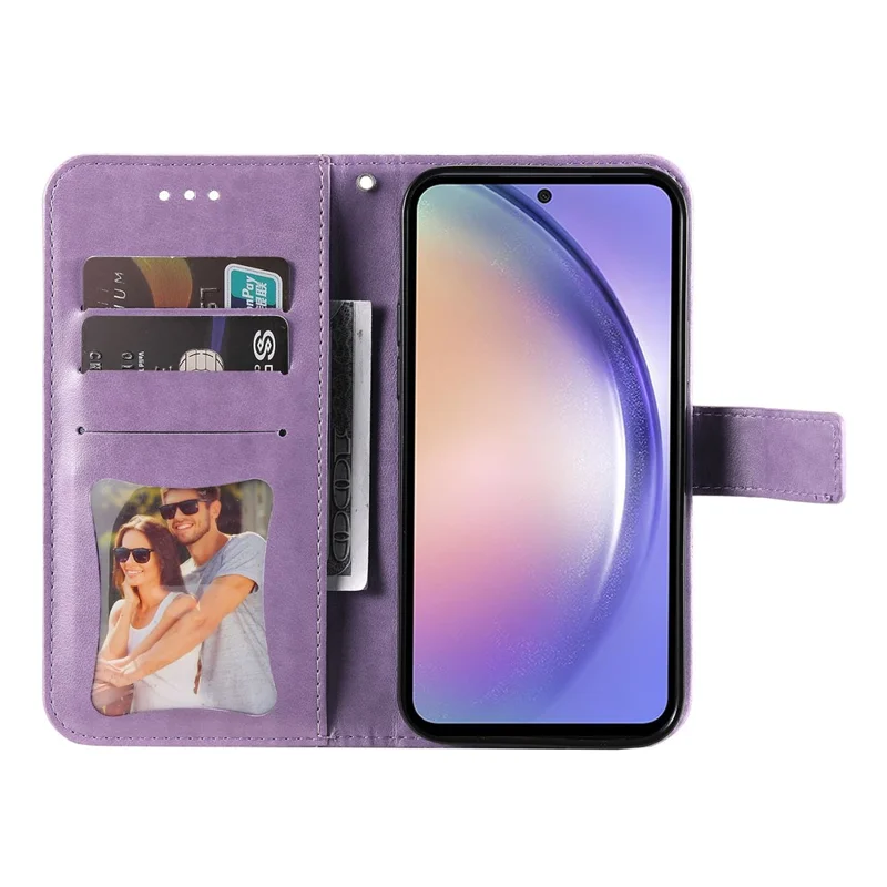 For Samsung Galaxy M54 5G / F54 5G Case Floral Pattern PU Leather Wallet Stand Phone Cover - Purple