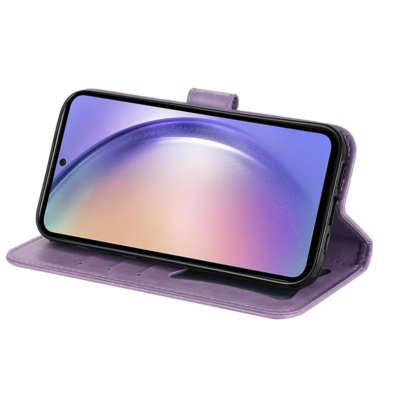 For Samsung Galaxy M54 5G / F54 5G Case Floral Pattern PU Leather Wallet Stand Phone Cover - Purple