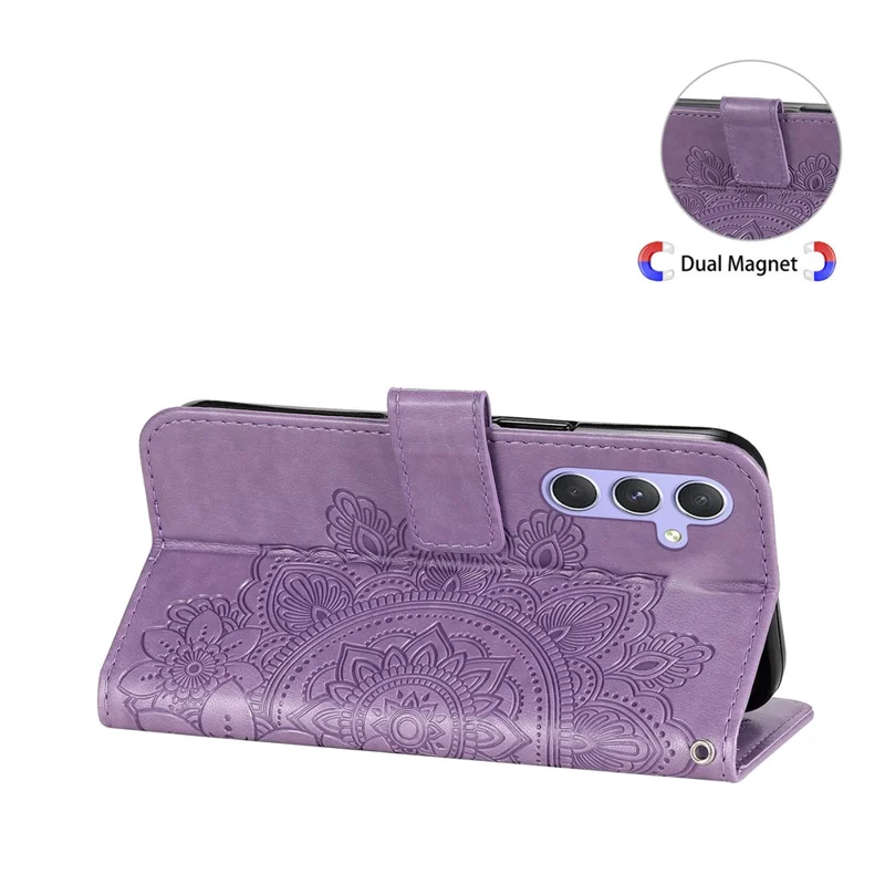 For Samsung Galaxy M54 5G / F54 5G Case Floral Pattern PU Leather Wallet Stand Phone Cover - Purple