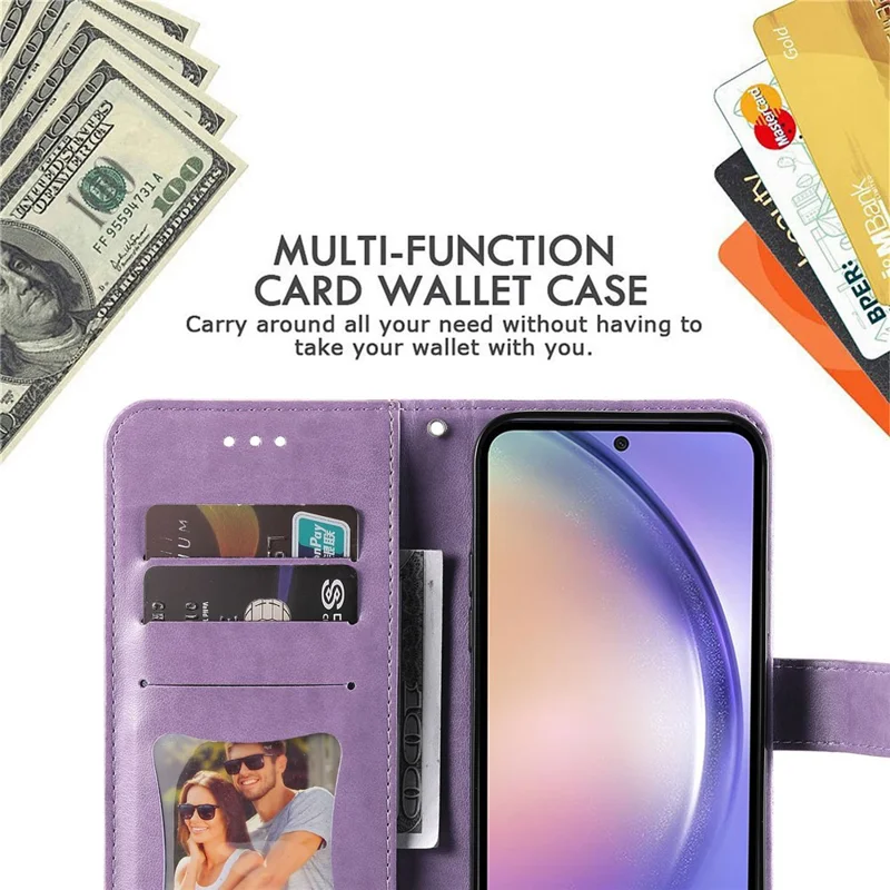 For Samsung Galaxy M54 5G / F54 5G Case Floral Pattern PU Leather Wallet Stand Phone Cover - Purple