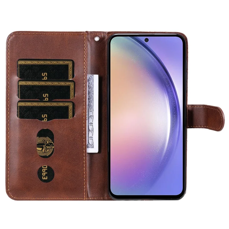 For Samsung Galaxy M54 5G / F54 5G PU Leather Zipper Pocket Phone Case Calf Texture Wallet Stand Cover - Brown