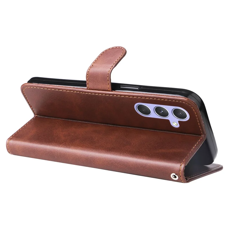 For Samsung Galaxy M54 5G / F54 5G PU Leather Zipper Pocket Phone Case Calf Texture Wallet Stand Cover - Brown