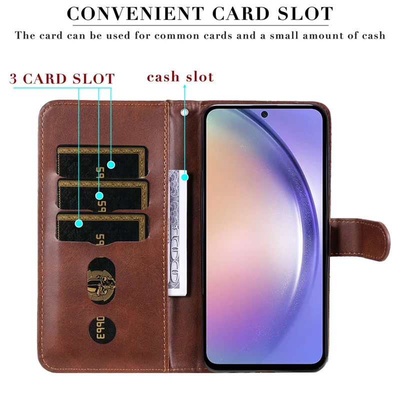 For Samsung Galaxy M54 5G / F54 5G PU Leather Zipper Pocket Phone Case Calf Texture Wallet Stand Cover - Brown