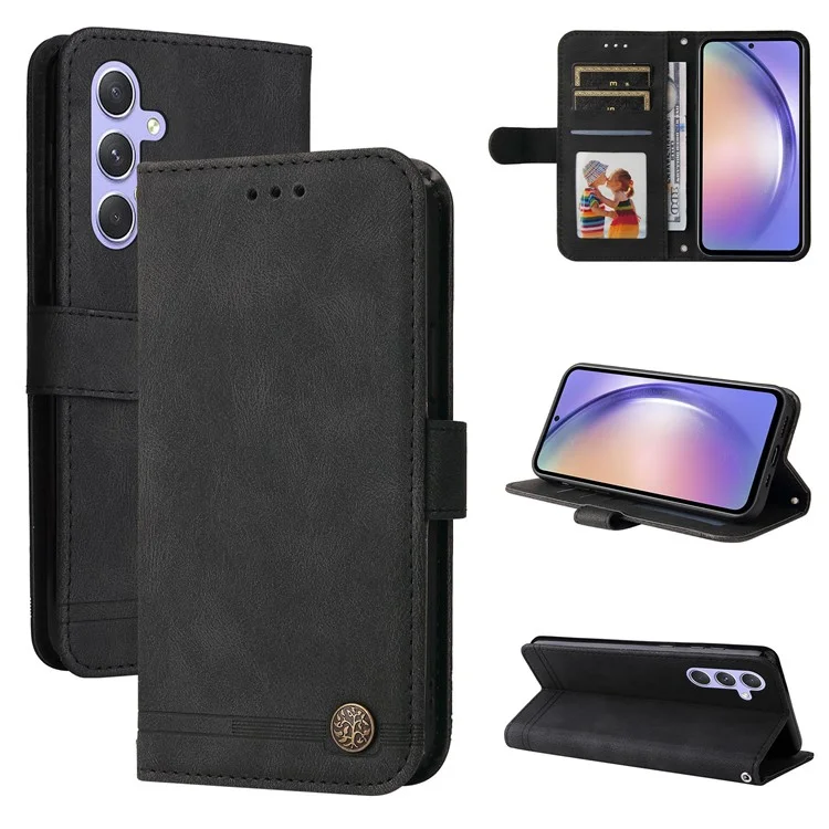 For Samsung Galaxy M54 5G / F54 5G Leather Wallet Cases Skin Touch Phone Cover Stand with Strap - Black