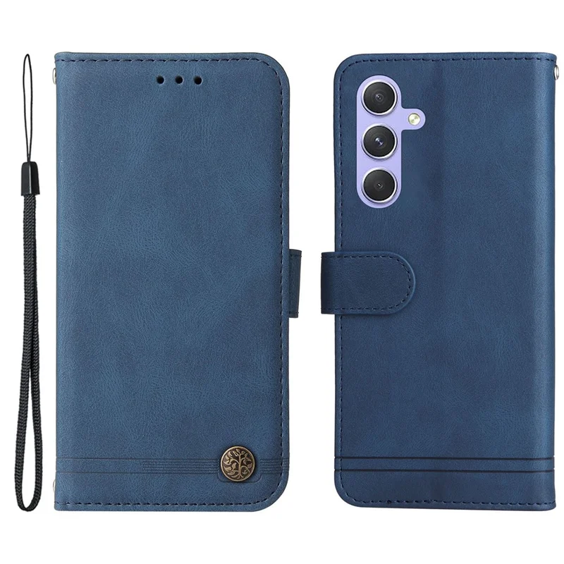 Para Samsung Galaxy M54 5G / F54 5G Funda de Piel PU con Líneas Grabadas y Soporte Billetera - Azul