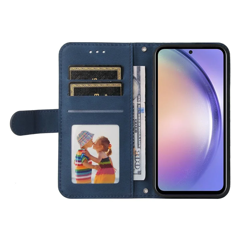 Para Samsung Galaxy M54 5G / F54 5G Funda de Piel PU con Líneas Grabadas y Soporte Billetera - Azul