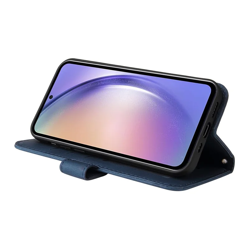 Para Samsung Galaxy M54 5G / F54 5G Funda de Piel PU con Líneas Grabadas y Soporte Billetera - Azul