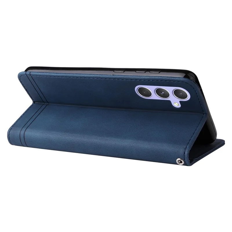 Para Samsung Galaxy M54 5G / F54 5G Funda de Piel PU con Líneas Grabadas y Soporte Billetera - Azul