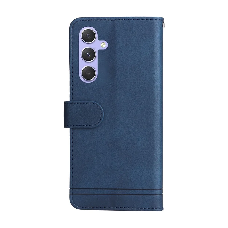 Para Samsung Galaxy M54 5G / F54 5G Funda de Piel PU con Líneas Grabadas y Soporte Billetera - Azul