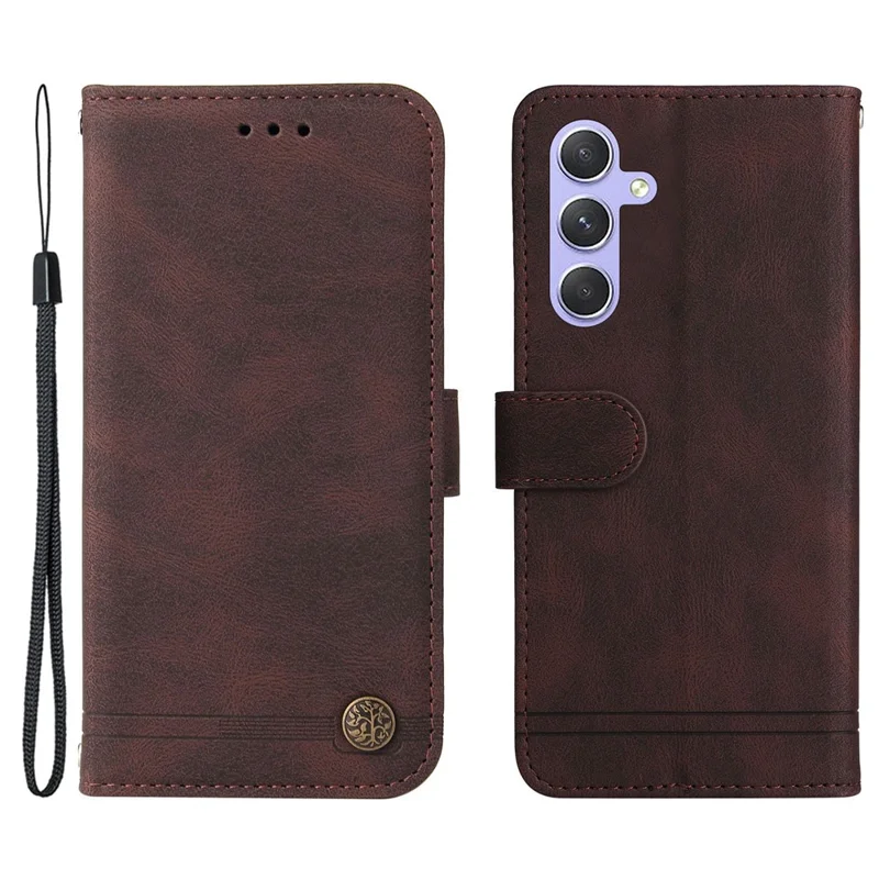 For Samsung Galaxy M54 5G / F54 5G Leather Wallet Cases Skin Touch Phone Cover Stand with Strap - Brown