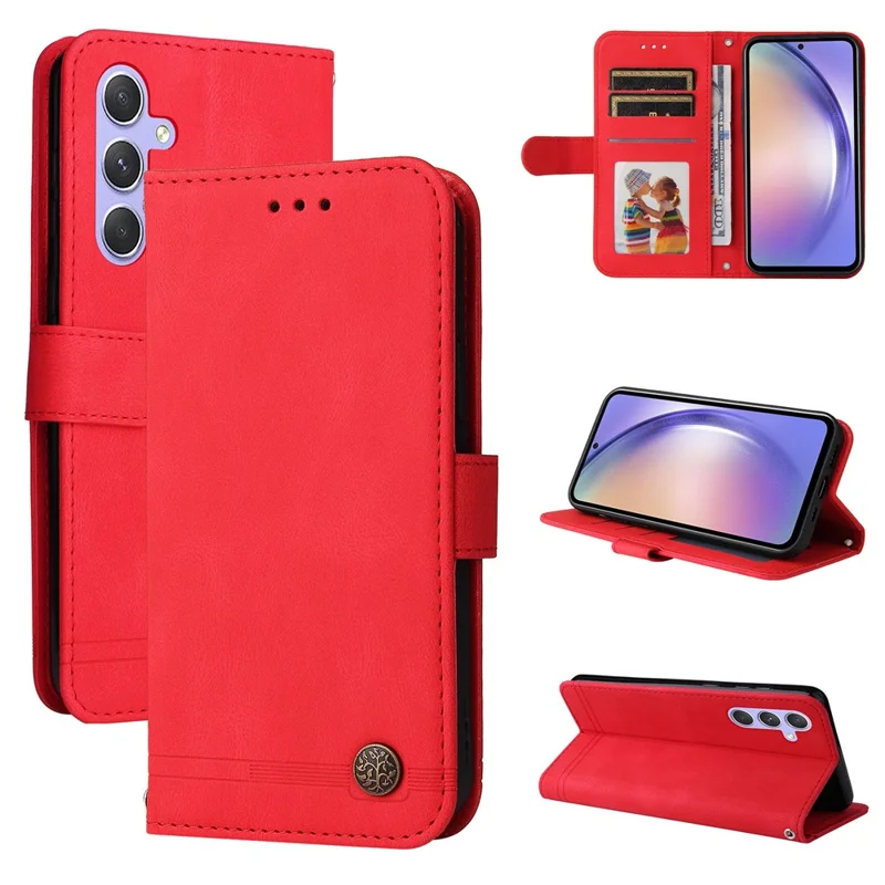 For Samsung Galaxy M54 5G / F54 5G Leather Wallet Cases Skin Touch Phone Cover Stand with Strap - Red