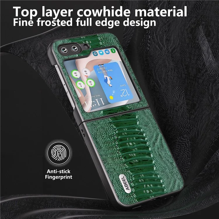 ABEEL Pour Samsung Galaxy Z Flip5 5G Coque en Cuir de Vache Véritable à Texture de Crocodile + Couvercle de Téléphone Pliable en PC - Vert