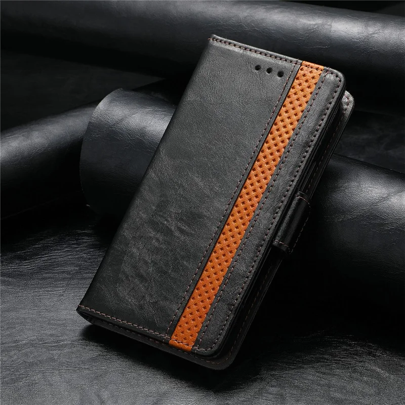 CASENEO 002 Series For Xiaomi Redmi Note 12 Pro+ 5G Splicing PU Leather Stand Cover Wallet RFID Blocking Phone Case - Black