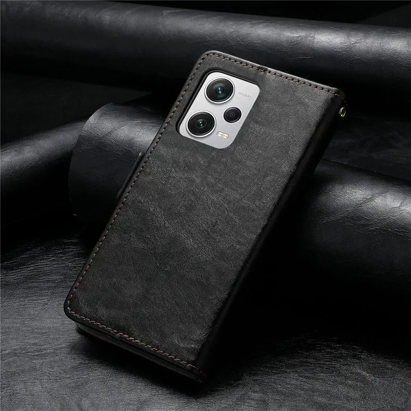 CASENEO 002 Series For Xiaomi Redmi Note 12 Pro+ 5G Splicing PU Leather Stand Cover Wallet RFID Blocking Phone Case - Black