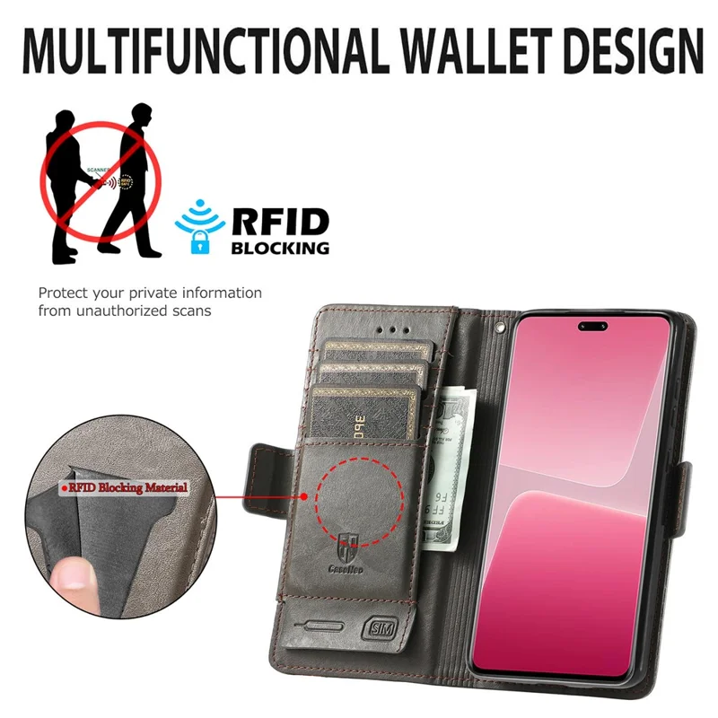 Серия Caseneo 002 Для Xiaomi 13 Lite / Civi 2 5G RFID Блокирующая Крышка Сплайсинга - Серый