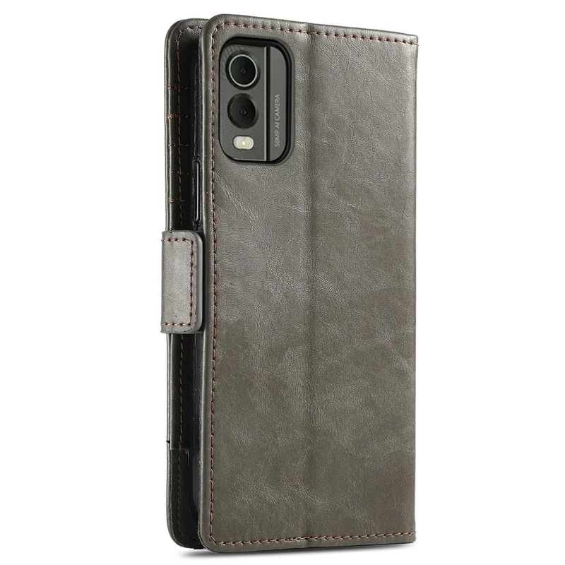 CASENEO 002 Series For Nokia C32 Splicing PU Leather Case RFID Blocking Wallet Stand Phone Cover - Grey