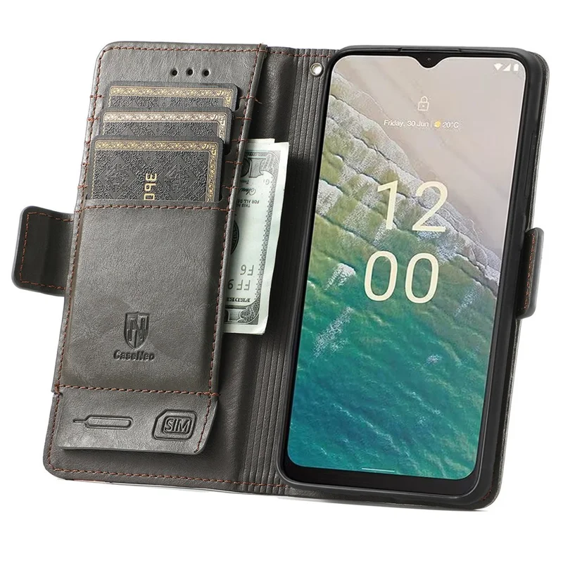 CASENEO 002 Series For Nokia C32 Splicing PU Leather Case RFID Blocking Wallet Stand Phone Cover - Grey
