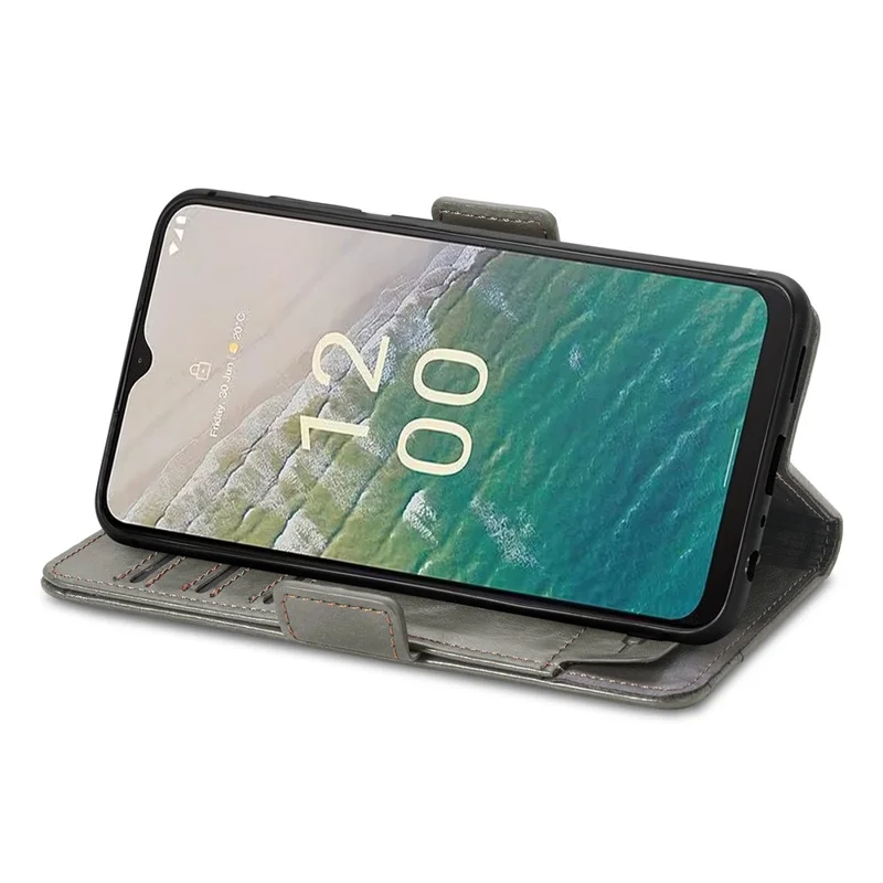 CASENEO 002 Series For Nokia C32 Splicing PU Leather Case RFID Blocking Wallet Stand Phone Cover - Grey