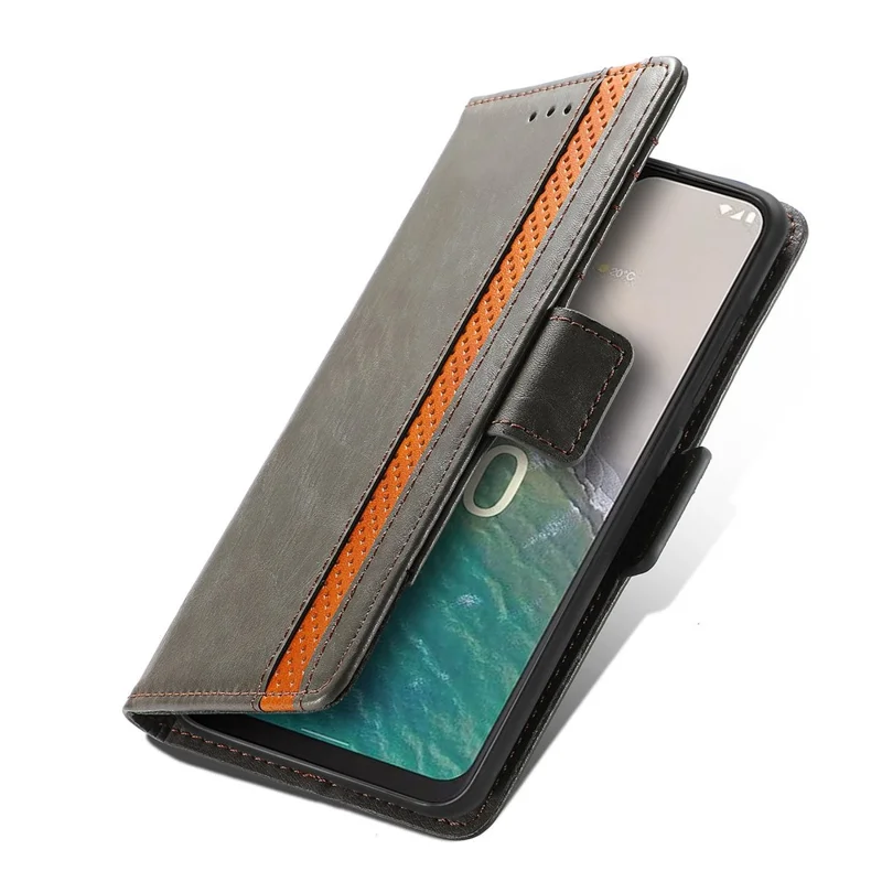 CASENEO 002 Series For Nokia C32 Splicing PU Leather Case RFID Blocking Wallet Stand Phone Cover - Grey
