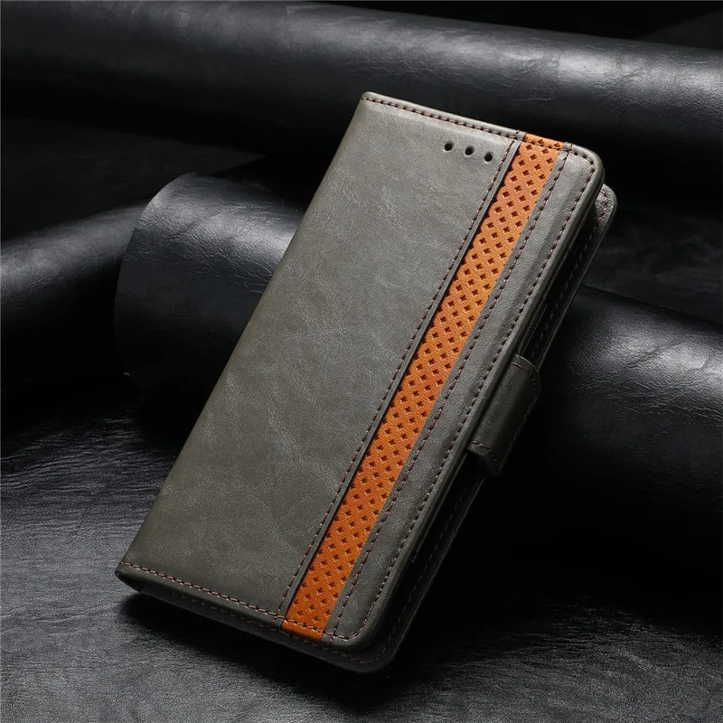 CASENEO 002 Series For Nokia C32 Splicing PU Leather Case RFID Blocking Wallet Stand Phone Cover - Grey