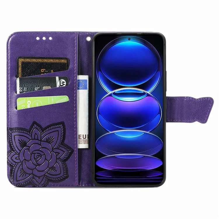 Para Xiaomi Redmi Note 12 Pro+ 5G Flip Folio Cover Imprinted PU Leather Stand Wallet Phone Case - Roxo