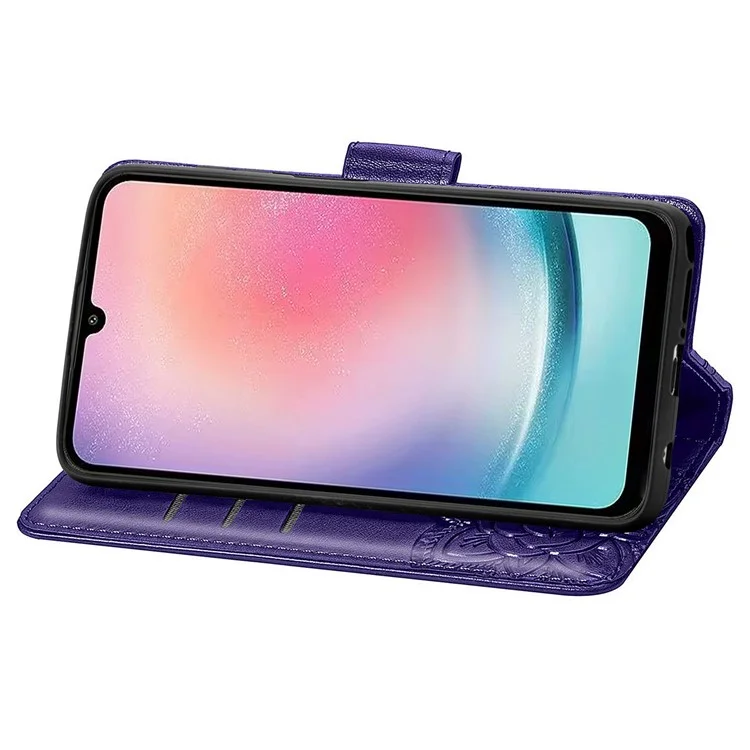 For Samsung Galaxy A24 4G (162.1 x 77.6 x 8.3mm) Stand Wallet Case PU Leather Butterfly Imprinted Flip Phone Cover - Purple