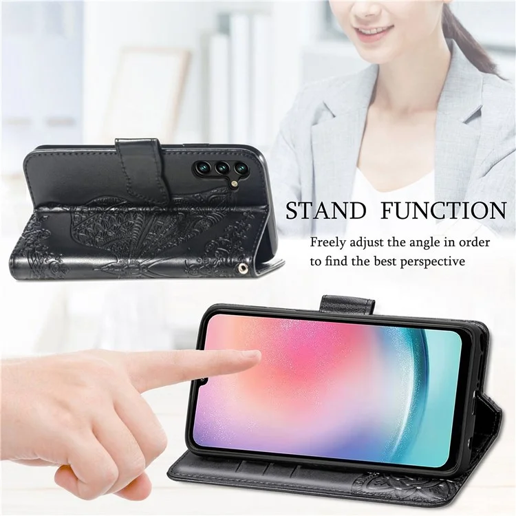 For Samsung Galaxy A24 4G (162.1 x 77.6 x 8.3mm) Stand Wallet Case PU Leather Butterfly Imprinted Flip Phone Cover - Purple