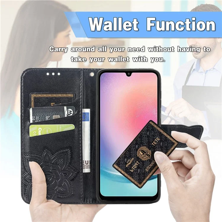 For Samsung Galaxy A24 4G (162.1 x 77.6 x 8.3mm) Stand Wallet Case PU Leather Butterfly Imprinted Flip Phone Cover - Purple