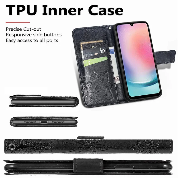 For Samsung Galaxy A24 4G (162.1 x 77.6 x 8.3mm) Stand Wallet Case PU Leather Butterfly Imprinted Flip Phone Cover - Purple