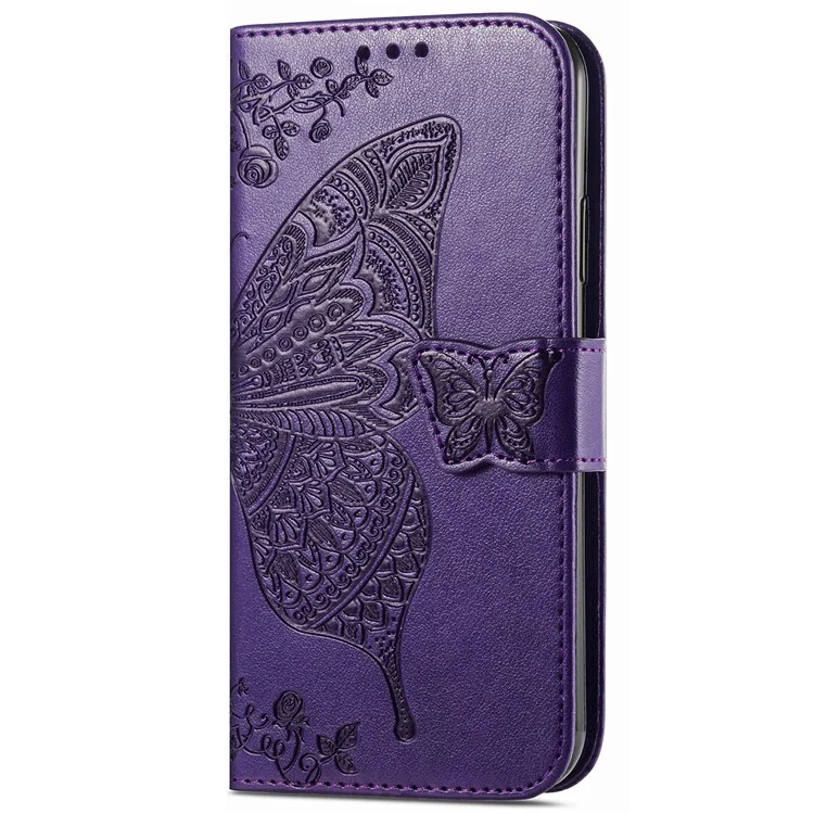For Samsung Galaxy A24 4G (162.1 x 77.6 x 8.3mm) Stand Wallet Case PU Leather Butterfly Imprinted Flip Phone Cover - Purple