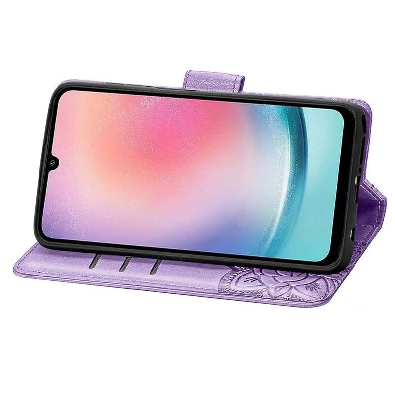 For Samsung Galaxy A24 4G (162.1 x 77.6 x 8.3mm) Stand Wallet Case PU Leather Butterfly Imprinted Flip Phone Cover - Light Purple