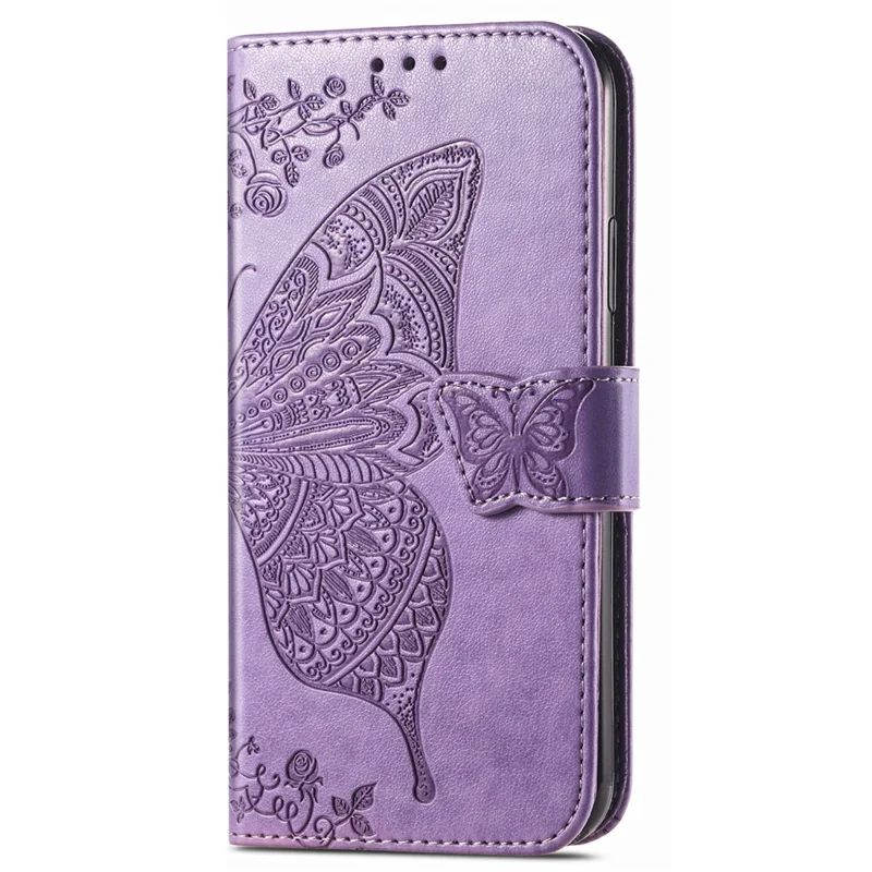 For Samsung Galaxy A24 4G (162.1 x 77.6 x 8.3mm) Stand Wallet Case PU Leather Butterfly Imprinted Flip Phone Cover - Light Purple