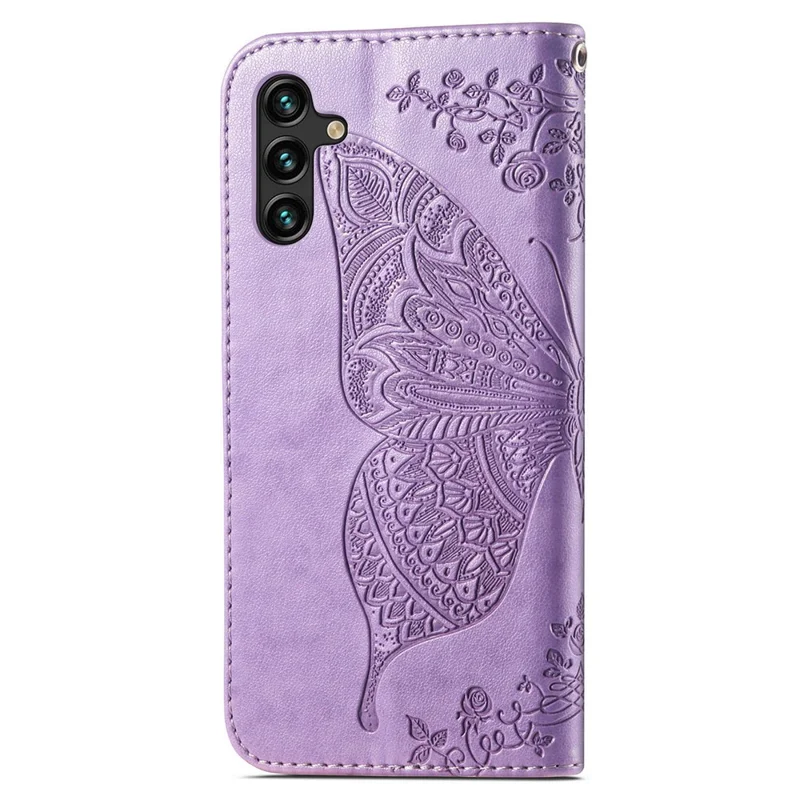 For Samsung Galaxy A24 4G (162.1 x 77.6 x 8.3mm) Stand Wallet Case PU Leather Butterfly Imprinted Flip Phone Cover - Light Purple