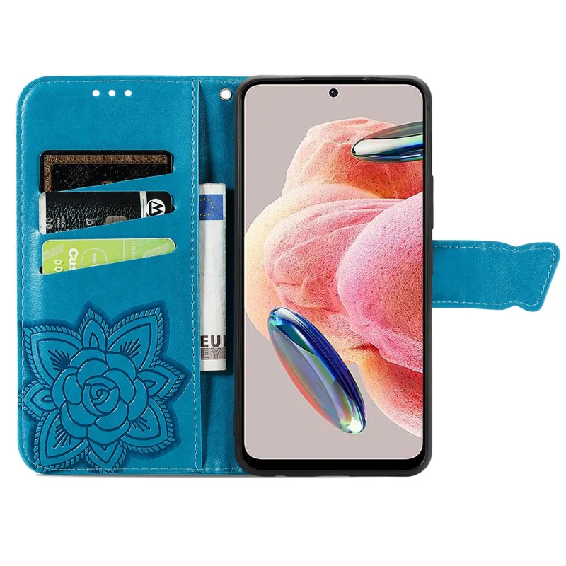 Per Xiaomi Redmi Note 12 4G Custodia in pelle PU con supporto a farfalla Custodia a portafoglio con chiusura a scatto - Blu