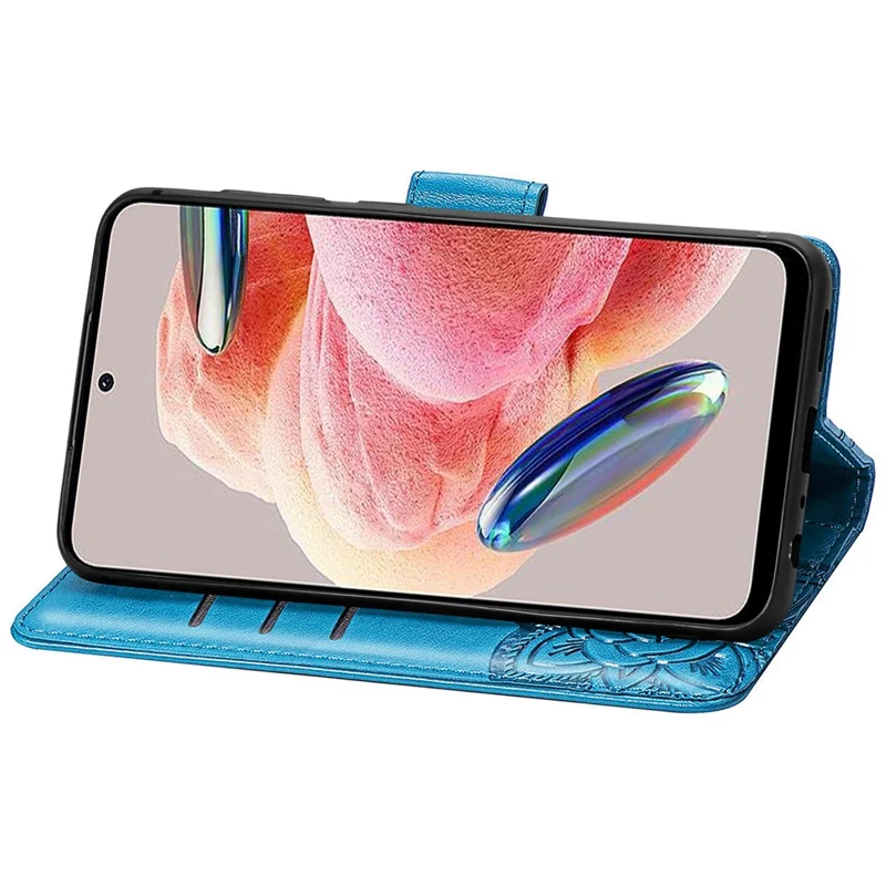 Per Xiaomi Redmi Note 12 4G Custodia in pelle PU con supporto a farfalla Custodia a portafoglio con chiusura a scatto - Blu