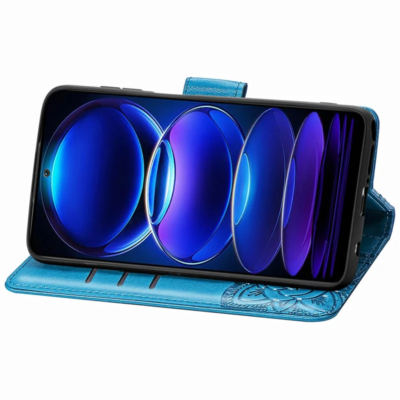 Flip Wallet Case for Xiaomi Redmi Note 12 Pro 5G / Note 12 Pro Speed 5G / Poco X5 Pro 5G , PU Leather Imprinting Butterfly Stand Phone Cover - Blue