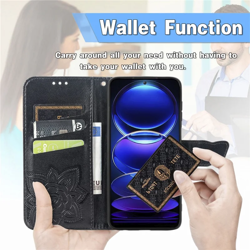 Flip Wallet Case for Xiaomi Redmi Note 12 Pro 5G / Note 12 Pro Speed 5G / Poco X5 Pro 5G , PU Leather Imprinting Butterfly Stand Phone Cover - Blue