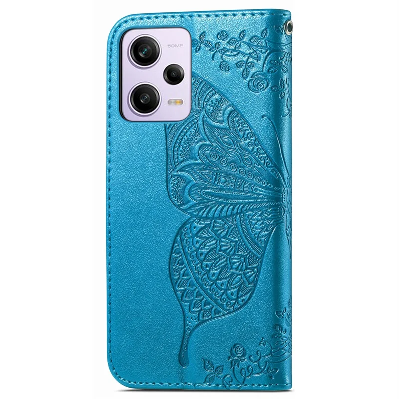 Flip Wallet Case for Xiaomi Redmi Note 12 Pro 5G / Note 12 Pro Speed 5G / Poco X5 Pro 5G , PU Leather Imprinting Butterfly Stand Phone Cover - Blue