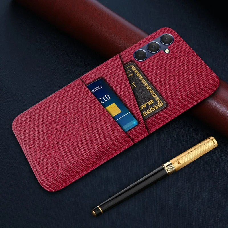 For Samsung Galaxy A24 4G (162.1 x 77.6 x 8.3mm) Dual Card Slots Phone Case PC + Cloth Anti-drop Cover - Red
