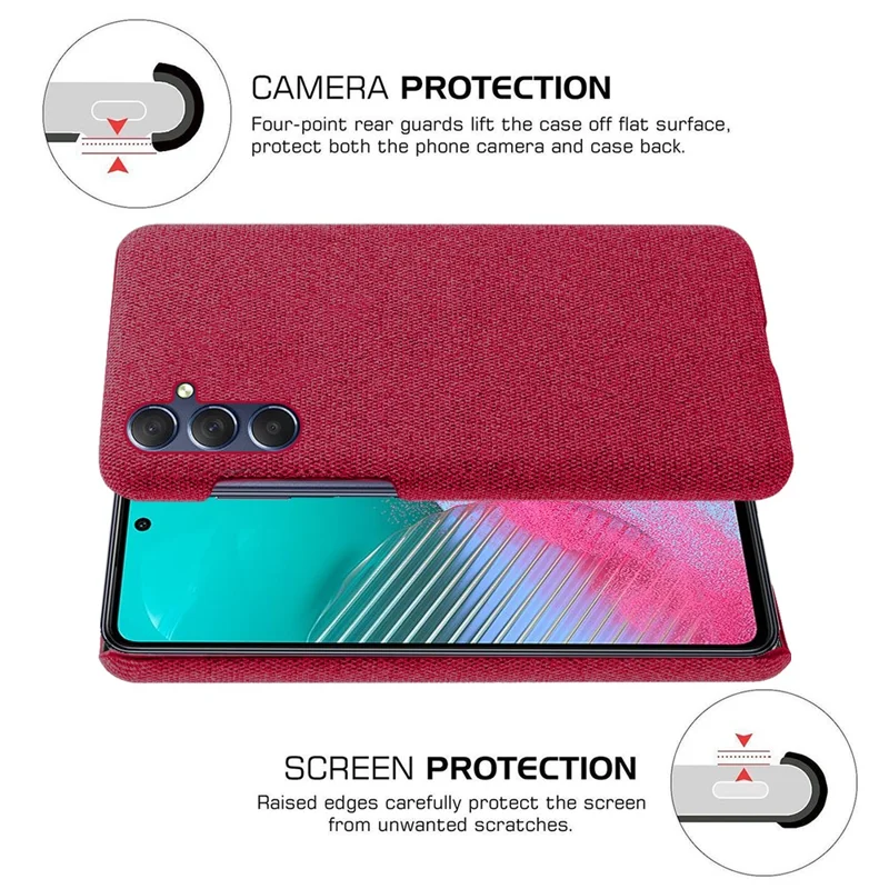 For Samsung Galaxy A24 4G (162.1 x 77.6 x 8.3mm) Non-Slip Case Cloth+Hard PC Protective Guardian Phone Cover - Red