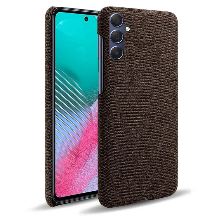 For Samsung Galaxy A24 4G (162.1 x 77.6 x 8.3mm) Non-Slip Case Cloth+Hard PC Protective Guardian Phone Cover - Brown