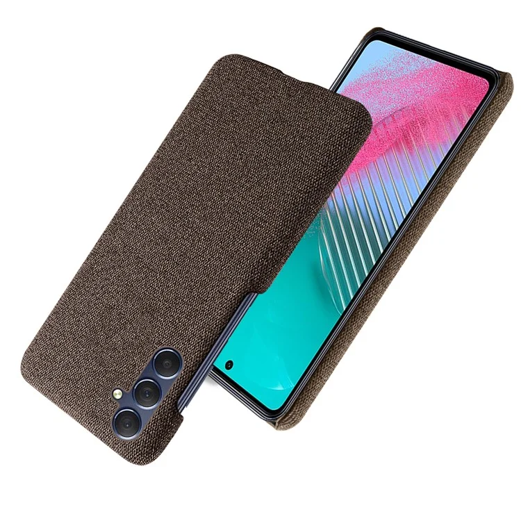 For Samsung Galaxy A24 4G (162.1 x 77.6 x 8.3mm) Non-Slip Case Cloth+Hard PC Protective Guardian Phone Cover - Brown