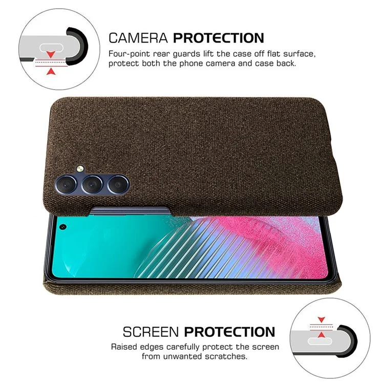For Samsung Galaxy A24 4G (162.1 x 77.6 x 8.3mm) Non-Slip Case Cloth+Hard PC Protective Guardian Phone Cover - Brown