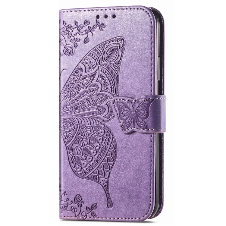 Funda de teléfono tipo cartera para Honor X7a 4G / Play 40 Plus 5G, cubierta de piel sintética con soporte y mariposa estampada - Morado claro