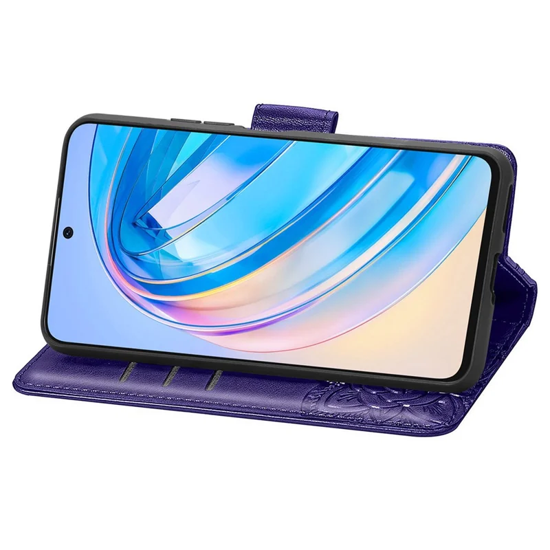 For Honor X8a 4G PU Leather Phone Case Stand Wallet Butterfly Imprinted Flip Cover - Purple